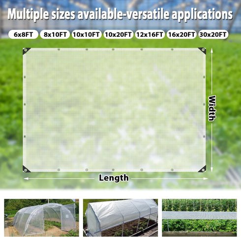 16 10x20FT Grommets, ANGAR Mil Heavy Duty Clear Greenhouse Tarp, Waterproof Clear Tarps with UV Resistant Greenhouse