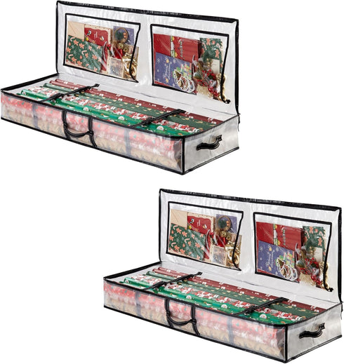 VENO 2 Pack Clear Wrapping Paper Organizer Storage Box for Christmas Gift
