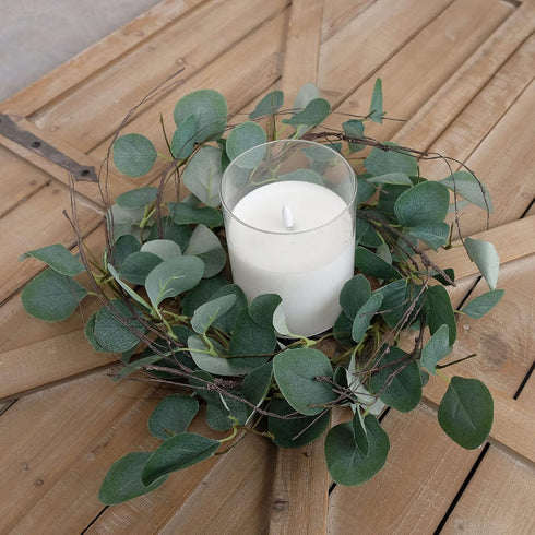 idyllic Eucalyptus Leaves Wreath, Metal Polyester Green Wreath 14 Inches for Front Door Decor