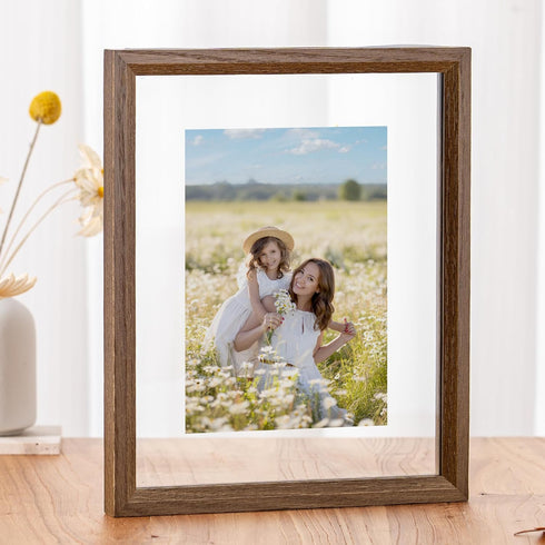 Axeman 8x10 Floating Picture Frame - Solid Oak Wood Picture Frame, Double