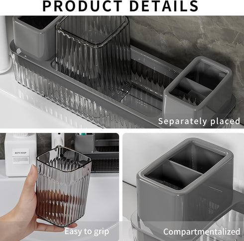 2 Cups Toothbrush Holder for Bathrooms, Organizer for Bathroom Countertop, Toothpaste Caddy, Black