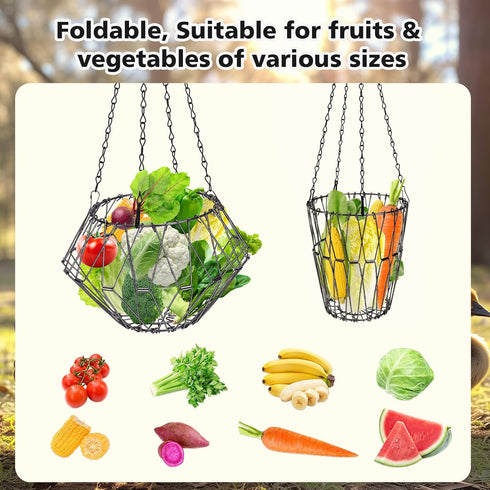 2PCS Hanging Chicken Feeder, Chicken Toys for Coop, Foldable Large Poultry Vegetable Fruits Feeder Basket with Hanging