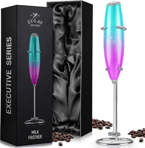 Zulay Executive Series Ultra Premium Gift Milk Frother for Coffee, Handheld Foam Maker with Deluxe Radiant Finish