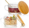 Semderm Vintage Glass Coffee Mugs Set of 2, Overnight Oats Containers with Bamboo