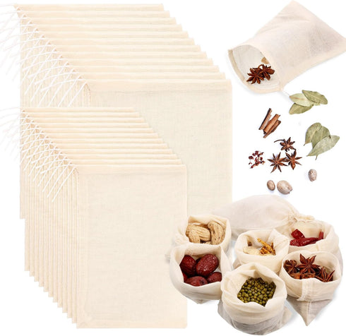 24 Pieces Reusable Spice Bags for Cooking, Cheesecloth Bags for Straining, Empty Tea Bags, Drawstring Muslin Bags (3 x