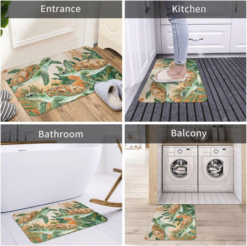 Soft Bath Mats Sea Turtle, Non-Slip Quick-Drying Rugs for Kitchen Bedroom Indoor Use - 16x24 Inches