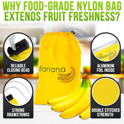 13.8 11 Inch Banana Bag To Keep Bananas Fresh Longer - x Reusable Banana Keeper for Freshness with Aluminium Foil