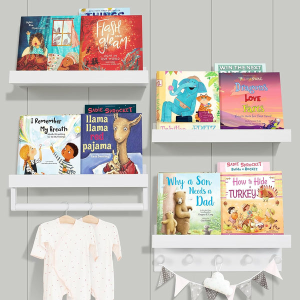 Ollieroo Set of Four Floating Book Shelves for Wall, Nursery Book Shelf