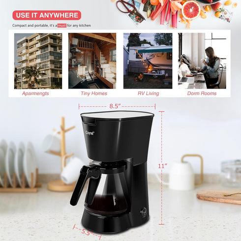 CAYNEL Drip Coffee Machine, 750ML Removable Water Reservoir, 5 Cups, Black