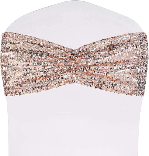 SquarePie Pack of 10 Sequin Chair Sashes, Shining Rose Gold Bows for Wedding Banquet Party Decor
