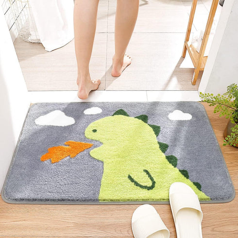 Molesun Dinosaur Bath Mat Non Slip, Soft Shower Rug Plush Microfiber Water Absorbent Thick Shaggy Floor Mats for
