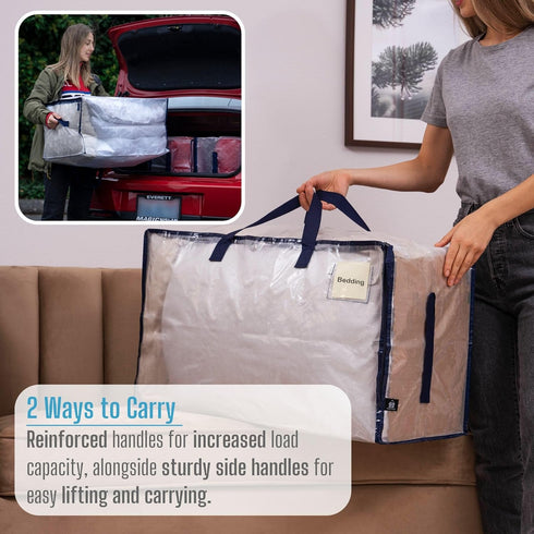 VENO 2 Pack Moving Bags, Heavy Duty Storage Boxes with Lids, Extra Large Dorm Organizer Tote (Clear)