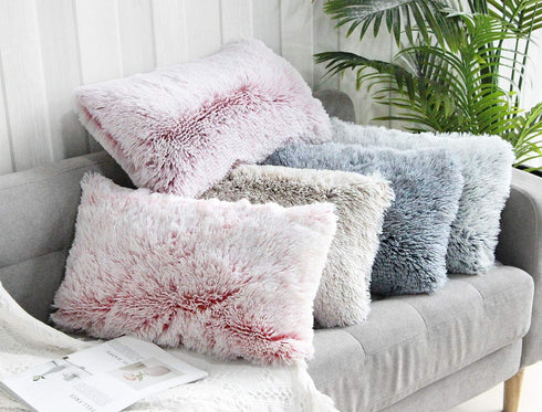 Uhomy 2 Packs Fluffy Accent Pillow Covers, 20"x12", Soft Gray Ombre Faux Fur for Home Decor, 50x30cm