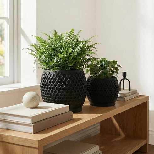 Fabix3D 3D 4.7/6 Inch Plant Pots, Modern Printed Honeycomb Planters for Indoor Plants, Matte Black Decorative Flower