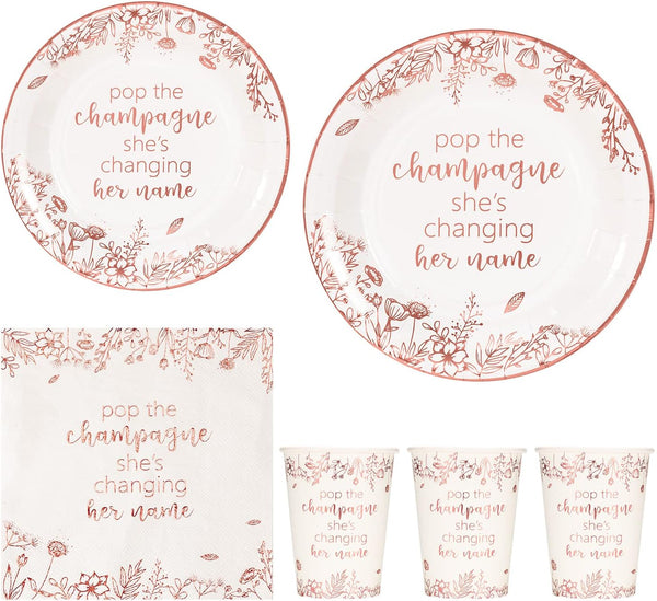 Crisky Rose Gold Bachelorette Napkins Plates Cups Set for Bridal Shower Wedding