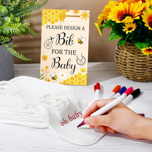 43 30 12 Panitay Pcs Baby Shower Games White Bibs Design, Include Wooden Baby Shower Game Sign, DIY Blank White Bibs