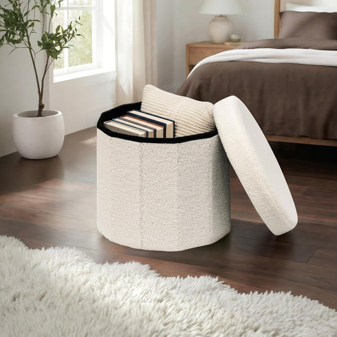 15-Inch Stylish Round Storage Ottoman - White
