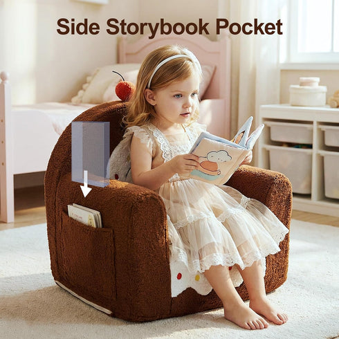 OUOZZZ 16, Toddler Chair for Ages Soft Sherpa Kids Sofa with Book Pocket & Carry Handle, Comfy Single-Seat Couch