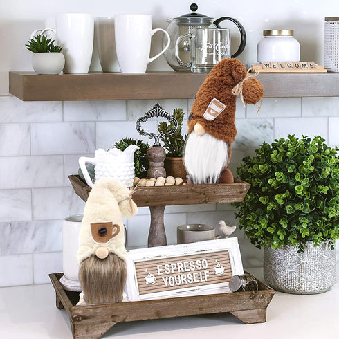 Upltowtme Swedish Tomte Gnomes Plush Ornament Set of 2 - Nordic Plush Farmhouse Coffee Bar Decoration