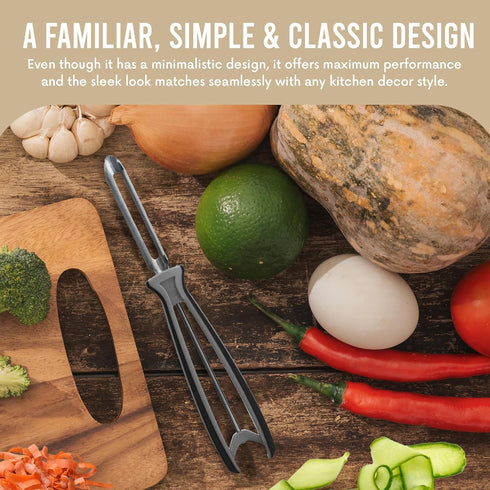 Linden Sweden Soft Grip Peeler - Gray | Rust Resistant Vegetable Peeler with Ergonomic Handle | 9"L x 2.5"W | 6.5”