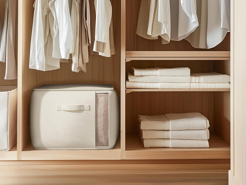 Large Canvas Clothes Storage Bags, 2 Pack, Foldable Cotton Linen Organizer with Thick Handles and Clear Window, Beige