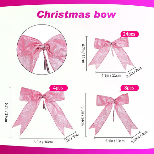 Waydress 36 Pieces Bow Decor, Pink Christmas Tree Bow Ornament, Glitter Ribbon Bowknot for Wreath Garland, Party Crafts