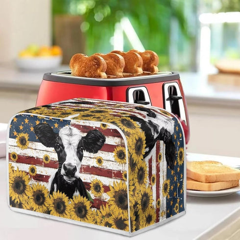 American Flag Toaster Dust Cover, Washable Cow Sunflower 2 Slice Toaster Cover, Decorative Kitchen Appliance Protector