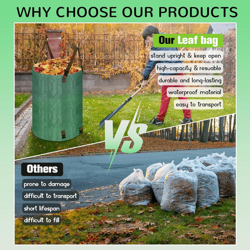 INGFLOW 200L 48 leaf Collector Bag, Shoulder Strap, and Drawstring Reusable Yard Garden Bag for Leaves and Lawn Trash