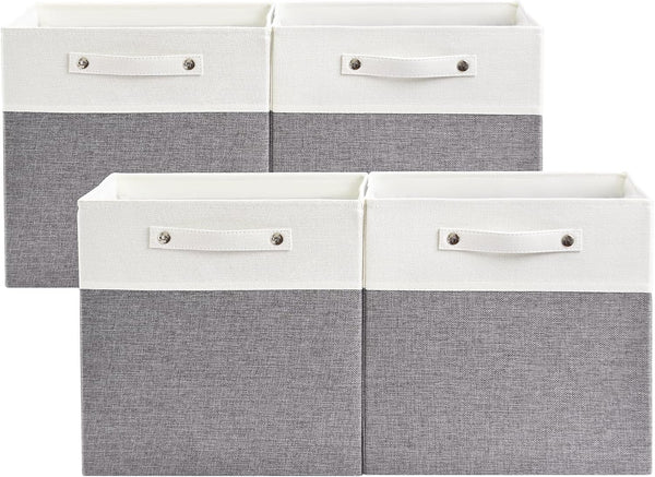 Foldable Storage Bins 13x13 Fabric Linen Storage Cubes for Shelves Drawer with Handles for Organizing Closet, Set of 4