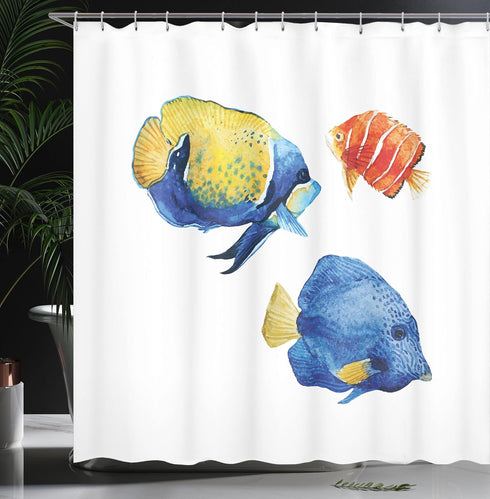 Ambesonne Fish Shower Curtain, Tropical Aquarium Life with Discus Fish and Goldfish, 69" W x 70" L