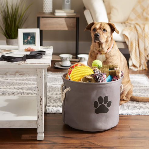 Bone Dry Medium Round Pet Storage Collection Collapsible Bin, Gray