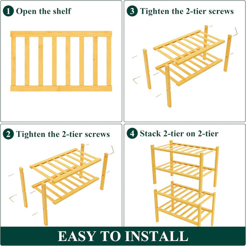4 Closet, Smiry Shoe Rack, Tier Small Bamboo Shoe Organizer, Stackable Free Standing Wooden Shoe Storage Shelf