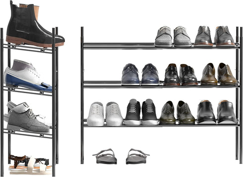 3-Tier 12 Simple Houseware Expandable Shoe Racks with Shelves for Pairs of Shoes, Black