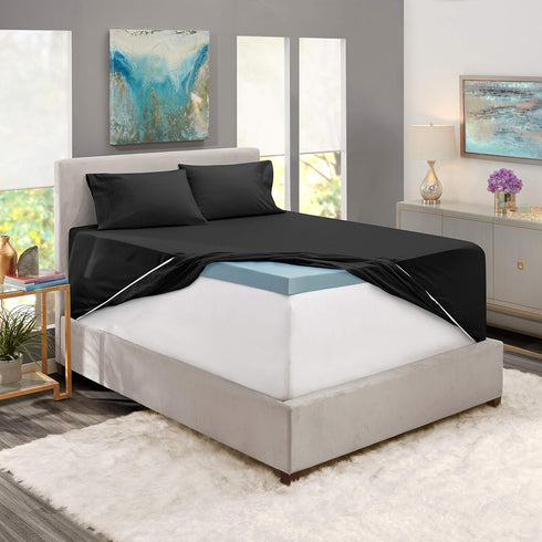 Hearth & Harbor California King Size Extra Deep Pocket Sheets - 6 Piece Set Fits 18-24 Inches Deep, Black