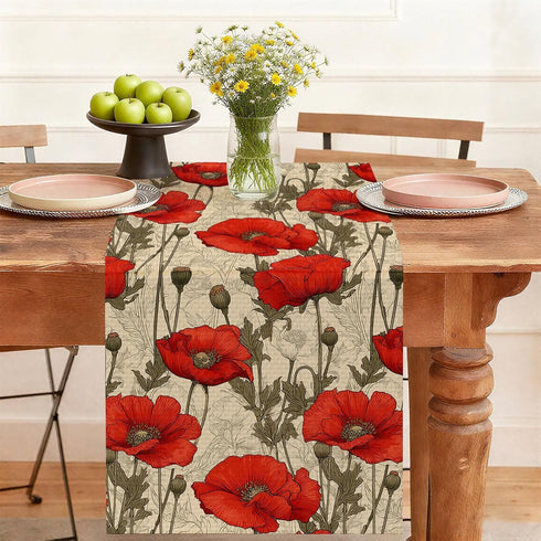 Poppy Table Runner,Dining Decor for Kitchen Coffee Table Family Dinners Holiday Parties