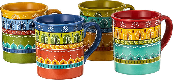 Valencia Mugs Set of 4 16 oz Colorful Ceramic Coffee Cups with