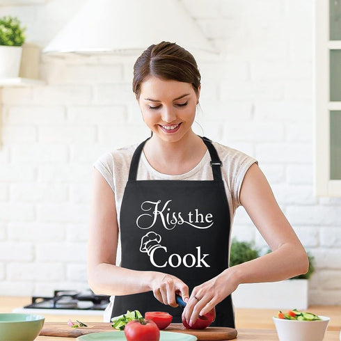 Xornis 100% Cotton Funny Apron with 2 Pockets - Adjustable Bib Black Apron for Men Women BBQ Grilling Gifts Cooking