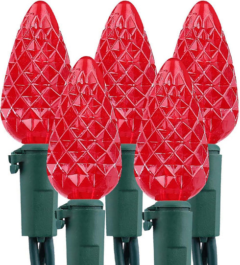 Brizled Upgraded Faceted C5 LED Red Christmas Lights, 100 LED 33ft Christmas