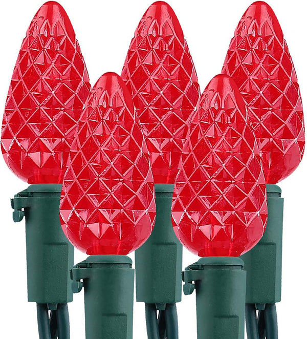 Brizled Upgraded Faceted C5 LED Red Christmas Lights, 100 LED 33ft Christmas