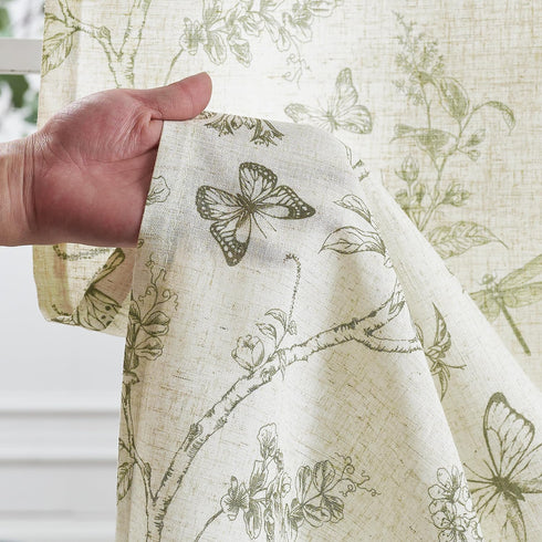 84 Inch 2 Lazzzy Charlotte Green Floral Curtains Length Linen Farmhouse Curtain Back Tab Drapes for Living Room Bedroom