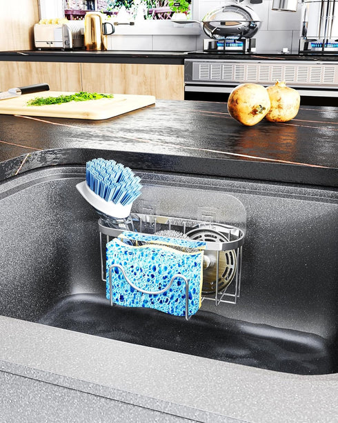 2 HapiRm Multifunctional Adhesive Kitchen Sink Organizer with M-Shaped, Installation Methods Kitchen Sponge Holder
