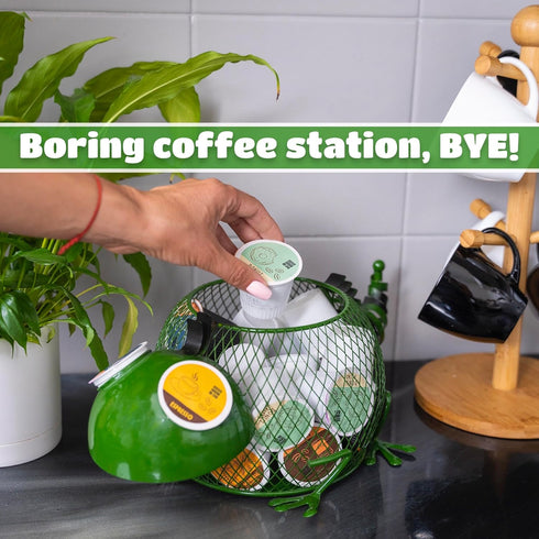 Made Easy Kit Coffee Pod Organizer - Home Coffee Bar Functional Décor - Café Station Countertop Storage Accessories (Green Iguana)