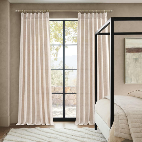 54 Inches 2 Sets, Pinch 40"Wx54"L Natural Linen Small Kitchen Curtains Long Panels Light Filtering Memory Trained