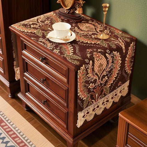 Nightstand Cover with Lace Trim Floral Pattern :Slip-Resistant Dustproof Table Cover for
