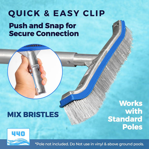 440 18-Inch Combo Nylon and Stainless Steel Pool Brush - Heavy Duty Pool Brush Head for Cleaning Inground Pool Tiles