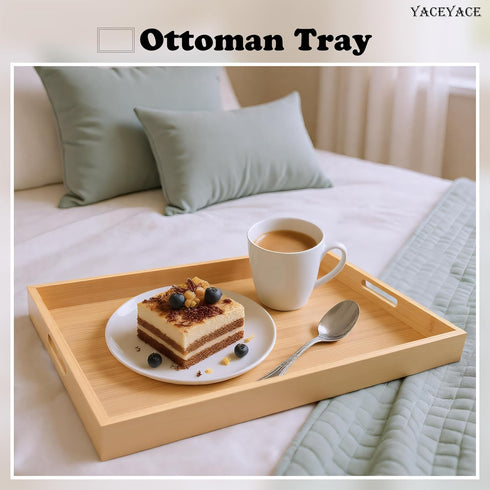 YACEYACE 15"x10"x1.5" Serving Tray Decor, Medium Bamboo Serving Tray for Bed, Home Decor, Food Tray for Coffee Table
