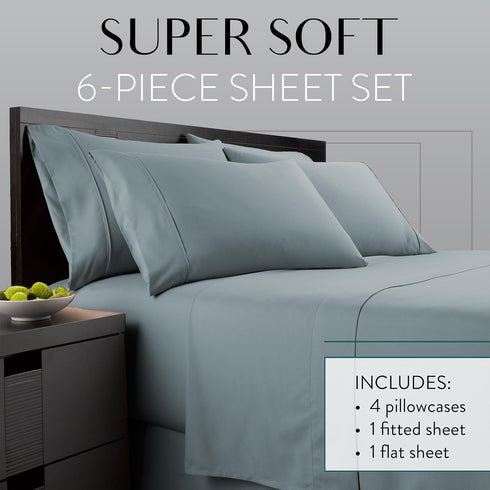 Danjor Linens Full Size Sheets Set - 6 Piece Set, Deep Pockets, Soft Bed Sheets, Spa Blue, Machine Washable