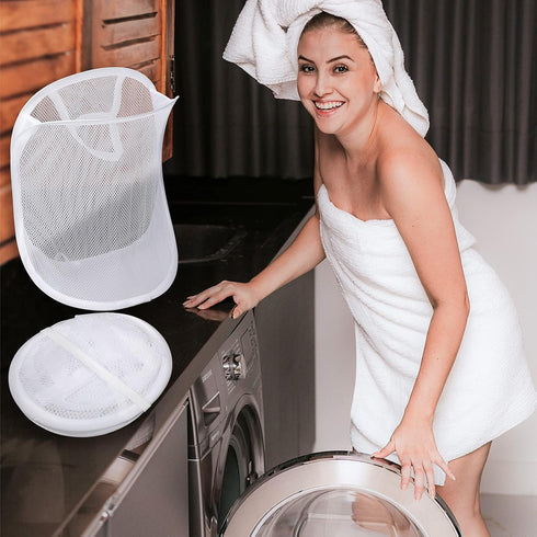 3 Pieces Hanging Laundry Hamper Bag, Foldable Mesh Hamper with Carry Handle for Dirty Cloth, Toy, Camping, Hotel Use