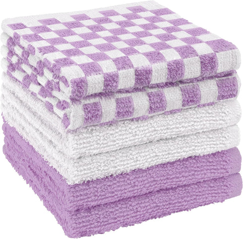 6 Pack 100% 12x12 inch Set (Pack 6) DecorRack Cotton Checkered Washcloths, Soft Cotton Face Towels, Absorbent