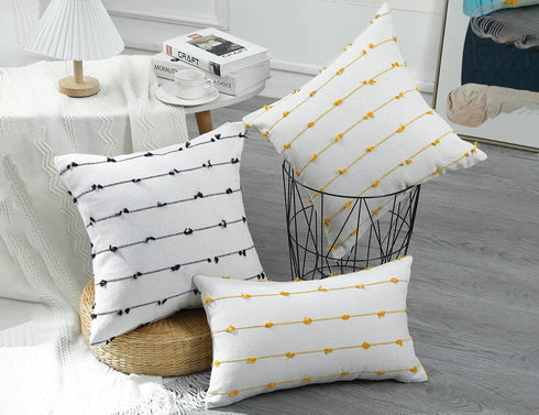 Set 2 20x20,Black NUYECY of Boho Throw Pillow Covers Off White Neutral Couch Pillow Case with Tassel Fringe